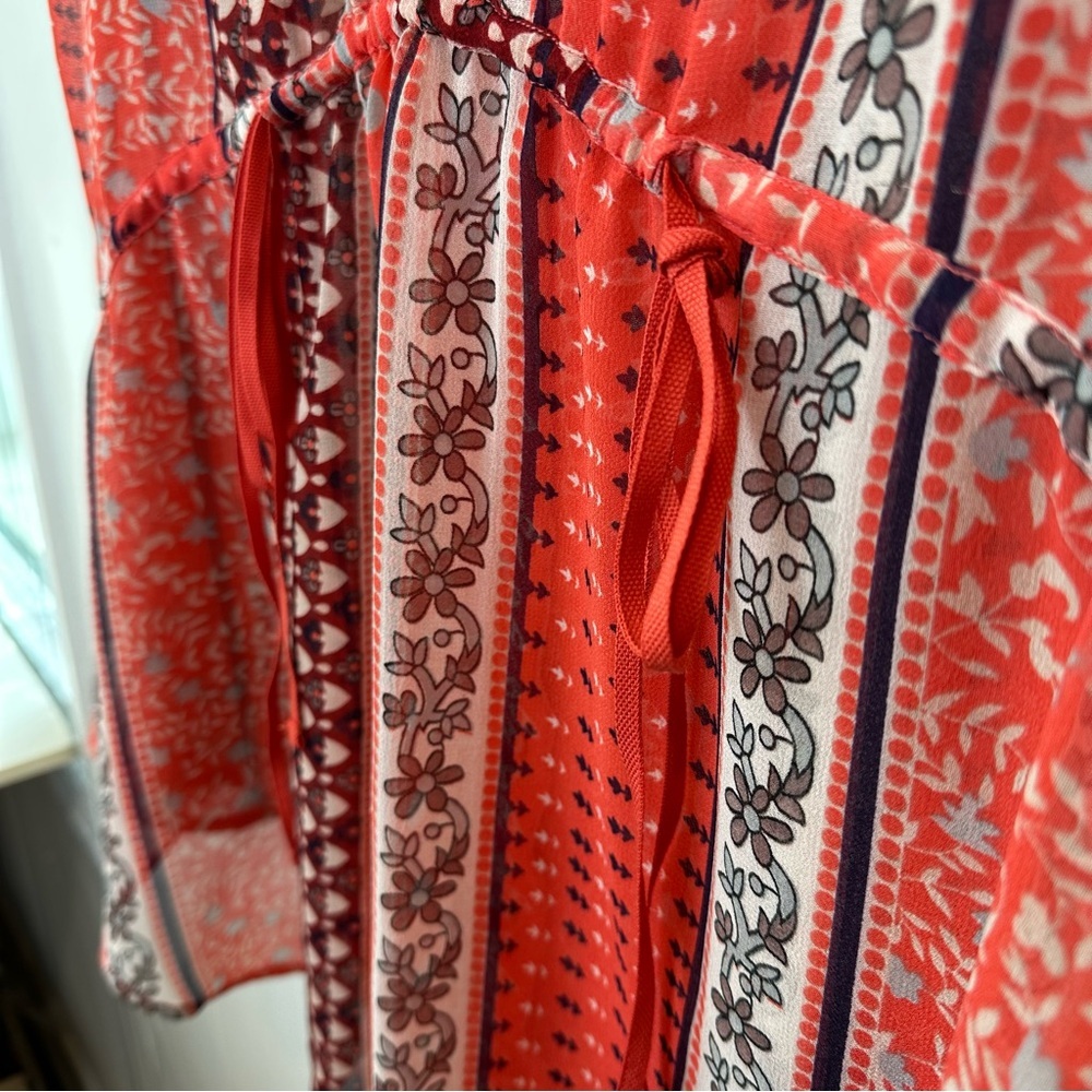 Free Peoplle Moonlight Mile Hot Coral Cinch Back Top Size M - Picture 7 of 10